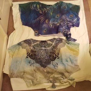 2 ladies peek a boo shoulder blouses